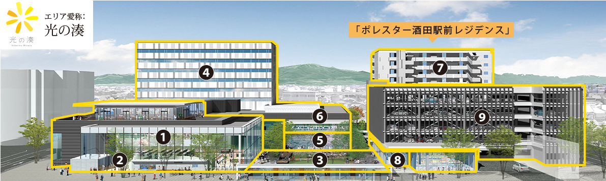 「酒田駅前地区第一種市街地再開発事業」外観完成予想図 ※出典：光の湊株式会社ホームページ